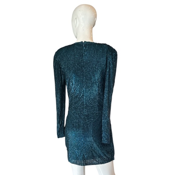 Misguided Peace + Love Teal Embellished Sequin Drape Front Dress Size 4 NWT - Picture 9 of 16